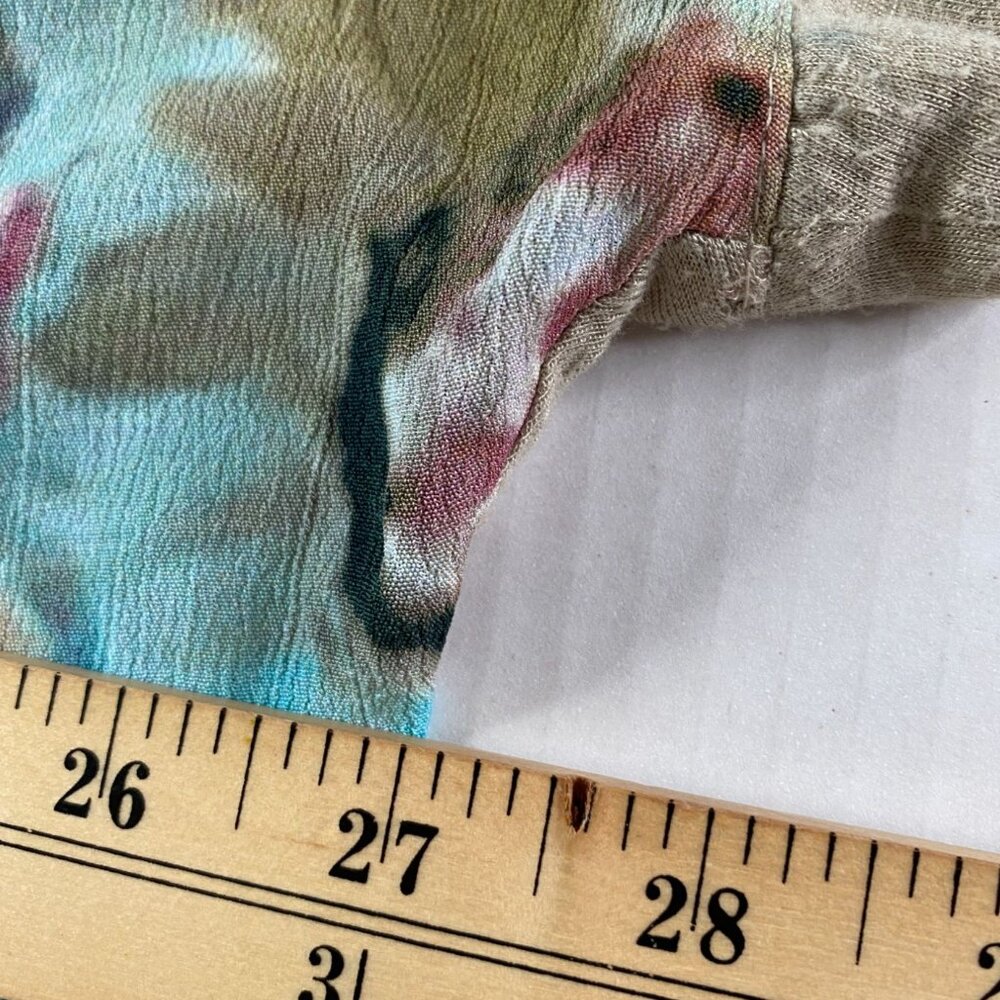 Tru Luxe Women's Blue Watercolor Print Mixed Media Tunic Size XL Tropical Boho - Picture 6 of 7